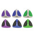 A set of six triangular tool sets in purple, blue, green, and grey, featuring various tools with a logo.