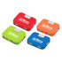 A USB hub featuring four ports, displayed in orange, green, blue, and red, each with a logo.