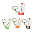 A keychain light in four colours: green, orange, white, and black, featuring a small branding logo.