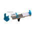 An emergency hammer in silver and blue, with a car mobile holder attachment. Features a logo.