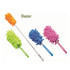 A set of four brightly coloured dusters with fuzzy, microfibre heads and extendable handles in orange, green, pink, and blue.