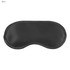 A black satin sleep eye mask with a smooth texture and a curved design. It features a logo on the surface.