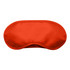 An orange sleep eye mask with a smooth texture and a contoured shape. It has a logo on it.