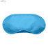 A light blue sleep eye mask with a smooth texture and curved shape, featuring a logo.