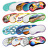 A collection of various patterned sleep eye masks in different colours, featuring multiple designs and a logo on some.