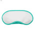 A teal and white sleep eye mask with a soft texture and a casual design. It features a logo on one side.