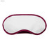 A maroon sleep eye mask with a white front surface and a contoured shape. It features a logo on one side.
