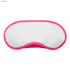 A hot pink sleep eye mask with a white centre and contrasting pink trim. Includes a logo.