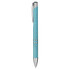 A blue eco-friendly pen with a sleek design. The pen features a silver clip and accents. It has a logo on the barrel.