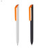 A set of two plastic pens in white and black, each featuring an orange cap and a branding logo.