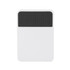 A white fridge magnet clip featuring a textured black grip at the top and a smooth surface below.