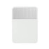 A white fridge magnet clip featuring a textured grey grip section at the top. It has a rectangular shape.