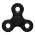 A black fidget spinner featuring three arms, each with a circular cutout, and a central rotating button.
