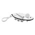 A golf accessory featuring a white and black design with multiple golf tees and a clip attachment.