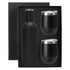 A drink bottle and two matching cups in sleek black packaging, featuring a metallic finish on the lids.