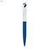 A blue metal ball pen with a sleek design and a silver clip. Features a branding logo on the body.