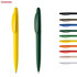 A set of plastic pens in various colours, including yellow and green, featuring a branded logo.