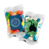 Two transparent bags filled with colourful jelly beans in various shades, including orange, green, blue, and white.