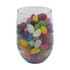 A clear crystal PET cup filled with colourful jelly beans in various shapes and sizes.