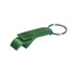 A green bottle opener key ring with a streamlined design and a metal keyring attachment.