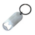 A drink bottle opener keyring made of silver metal, featuring a simple design and a circular keyring attachment.
