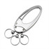 A sleek silver multi hoop key ring with three metal keyrings attached, featuring a curved handle design.