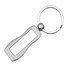 A silver hourglass-shaped key ring with a circular attachment and a blank rectangular area for engraving.