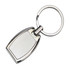 A silver oval key ring with a polished surface and a metal loop for attachment.