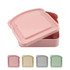 A bamboo sandwich box in pink with a sandwich-shaped lid, featuring additional colours: beige, grey, and green.