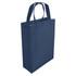 A navy laminated non-woven trade show bag with sturdy handles and a minimalist design. It features a logo.