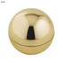 A shiny gold lip balm container in a spherical shape, featuring a smooth surface and a hinge.