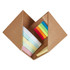 A memo holder featuring a brown case with pastel sticky notes and colourful flags inside.
