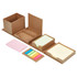 A desk organiser featuring multiple compartments and sticky note sets in pastel colours, presented in a cardboard design.