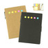 Two sticky note pads, one brown and one black, featuring brightly coloured sticky flags. Includes a pen holder.