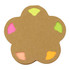 A flower-shaped sticky note set in a cardboard holder, featuring neon pink, green, orange, and peach notes.