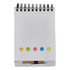 A spiral-bound sticky note pad in white with colourful dots at the top: pink, yellow, and green.