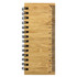 A bamboo sticky note pad with a spiral binding and a ruler printed on the side, featuring a natural wood finish.