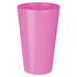 A pink plastic cup with a smooth surface and tapered design, suitable for various beverages.