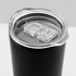 A travel mug in matte black with a clear, flip-top lid featuring a sliding closure.