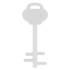 A white mobile key stand in the shape of a key, featuring a handle and a simple design.