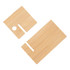 A bamboo phone holder in light brown, featuring two pieces with cut-outs for device support and cable management.
