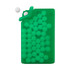 A green silicone card holder filled with white sugar-free mint tablets, with one tablet positioned above the holder.
