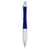 A blue metal pen with a shiny silver clip and tip. Features a smooth, ergonomic design.