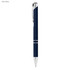 A navy blue metal pen with a rubberised grip and silver accents, featuring a branding logo.