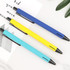 Three metal pens displayed in turquoise, yellow, and blue colours, featuring a sleek design and a clip.