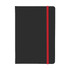 A5 PU notebook in black with a red elastic band closure, featuring a logo on the cover.