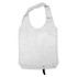 A white tote bag with long handles featuring a simple design and a logo.