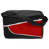 A nylon cooler bag in black with a red and white accent, featuring a zip closure and shoulder strap.