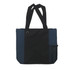 A navy and black nylon tote bag with two straps and a side mesh pocket. The bag features a logo.
