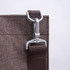 A grey nylon library bag featuring a clasp attachment and a sturdy strap for convenience.